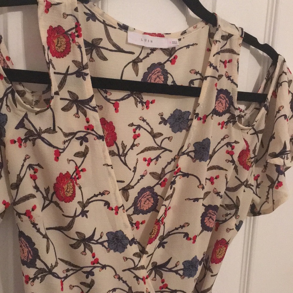 Cold shoulder floral wrap dress by Lush